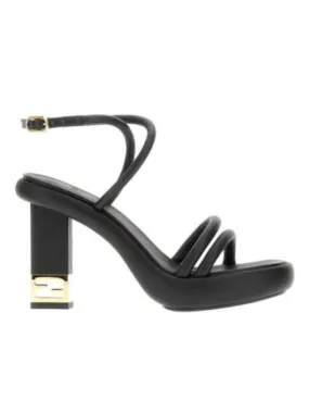 Baguette Criss Cross Strap Sandals Heel Black
