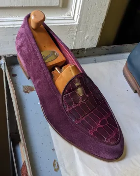 Belgian Loafer - Burgundy Crocodile & Suede