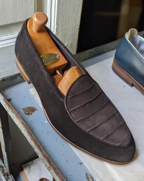 Belgian Loafer - Dark Brown Nubuck Crocodile & Suede