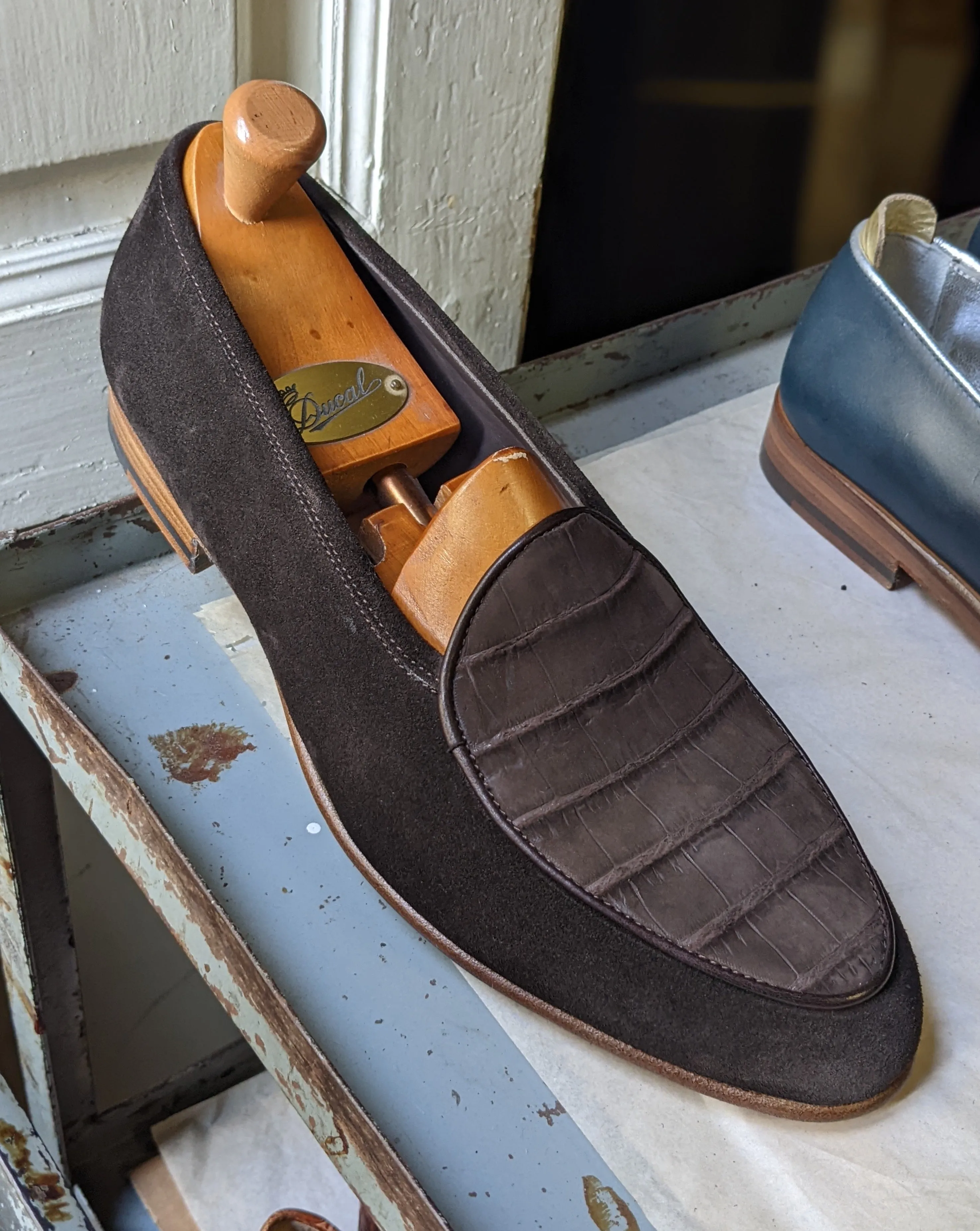 Belgian Loafer - Dark Brown Nubuck Crocodile & Suede