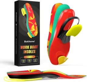 Bukihome Orthotic Insoles for Plantar Fasciitis Relief - Heavy Duty Work Insoles with Anti-Fatigue Arch Support, Shock Absorption & Heel Cushion - Men Women Shoe Inserts -L