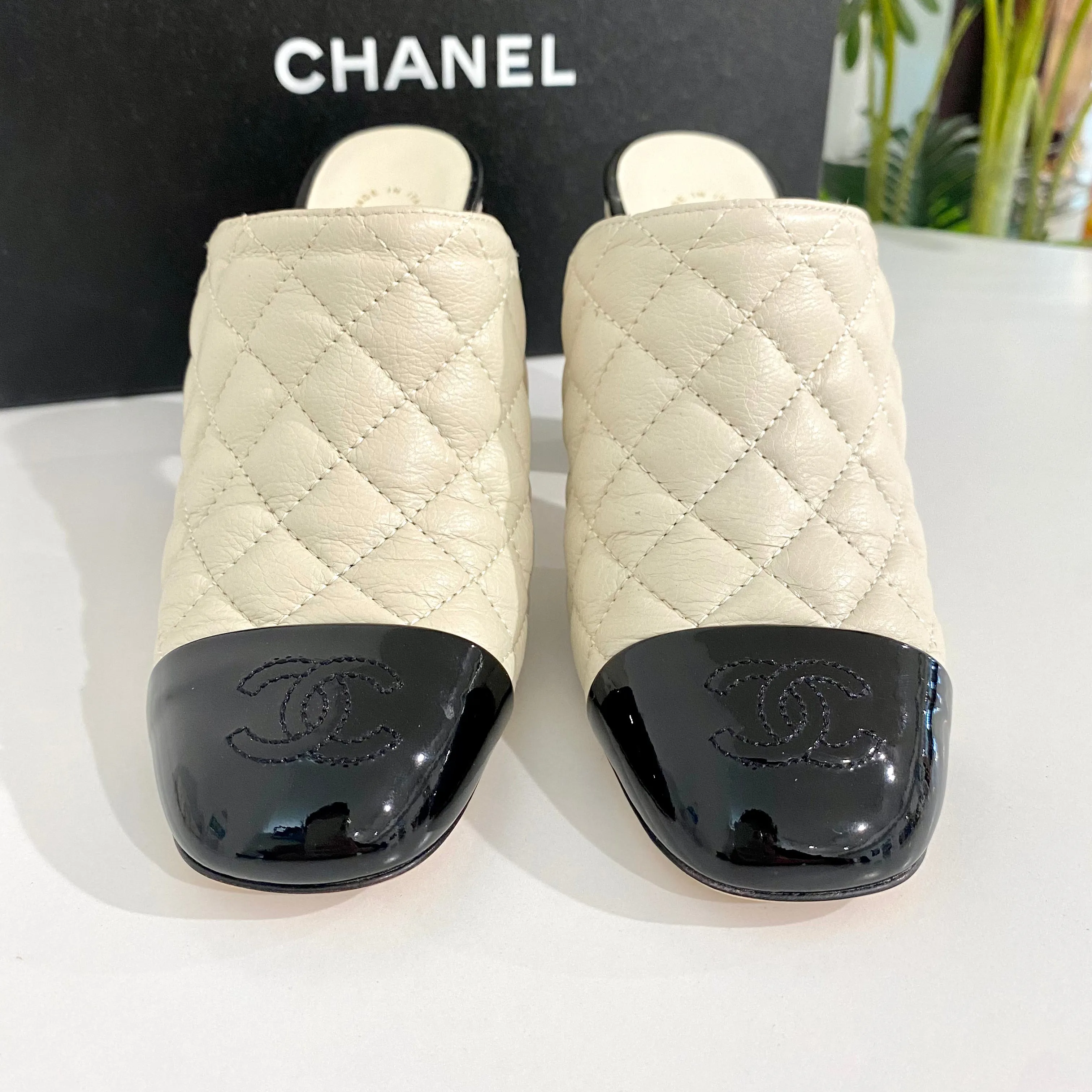 Chanel Cream Cap Toe Mules
