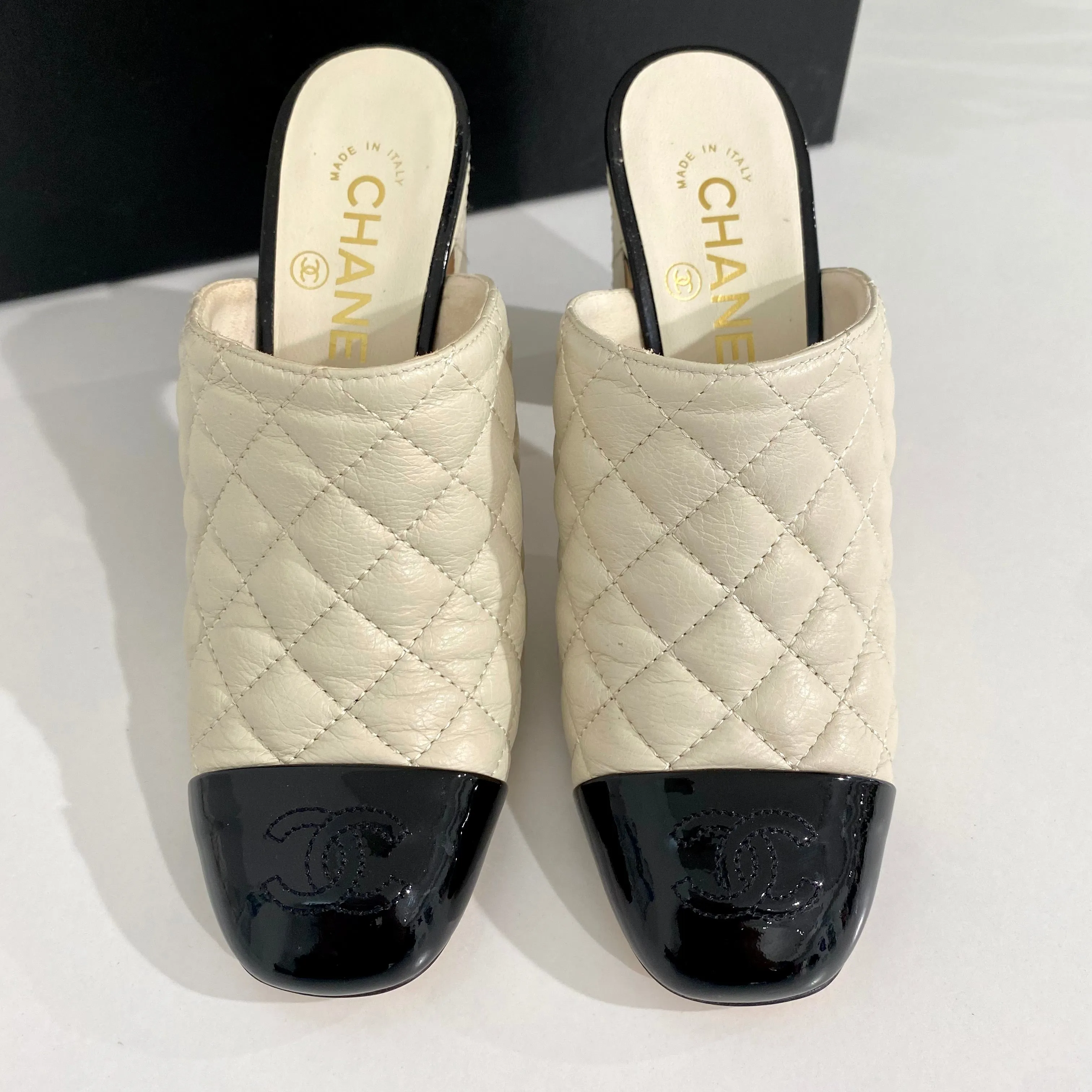 Chanel Cream Cap Toe Mules