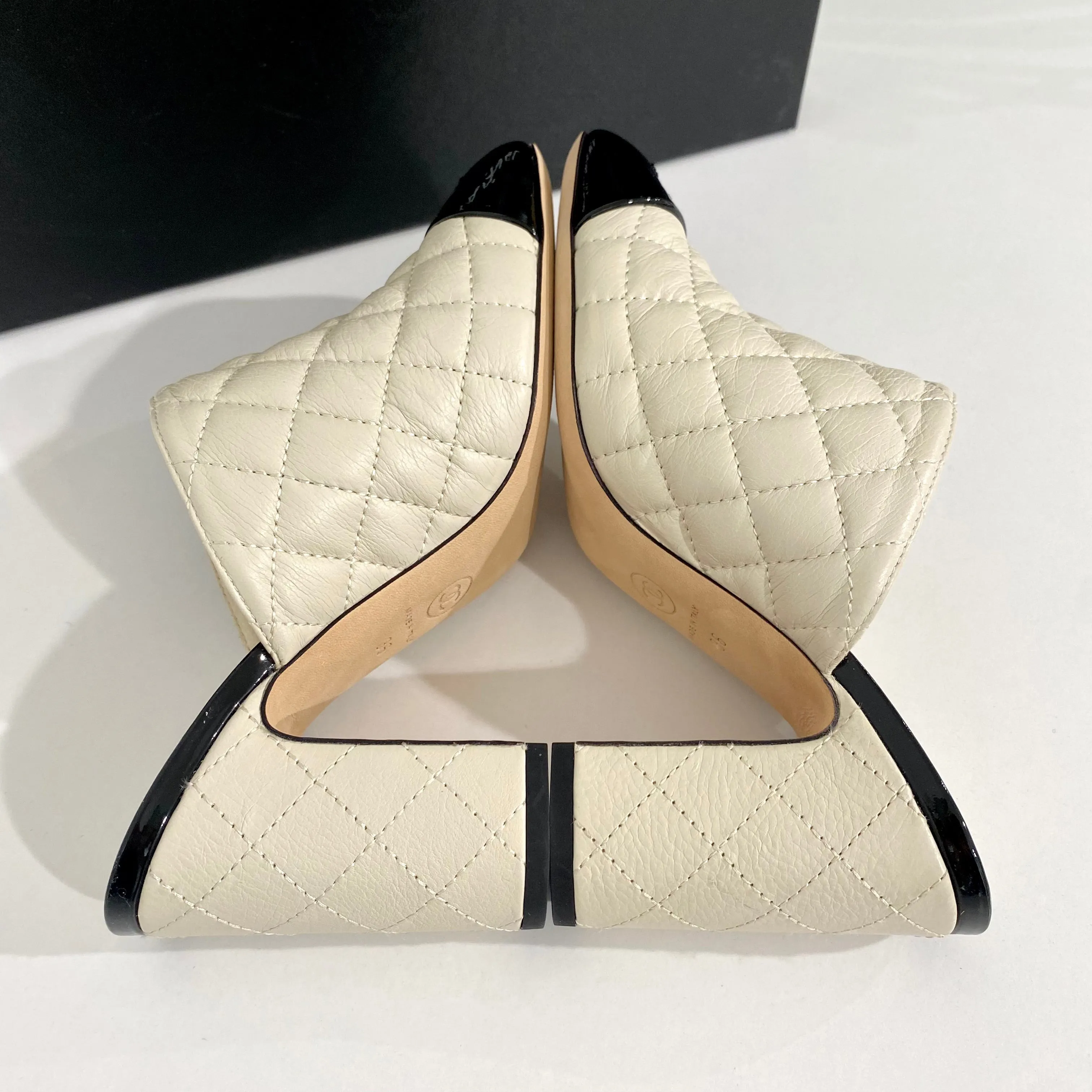 Chanel Cream Cap Toe Mules
