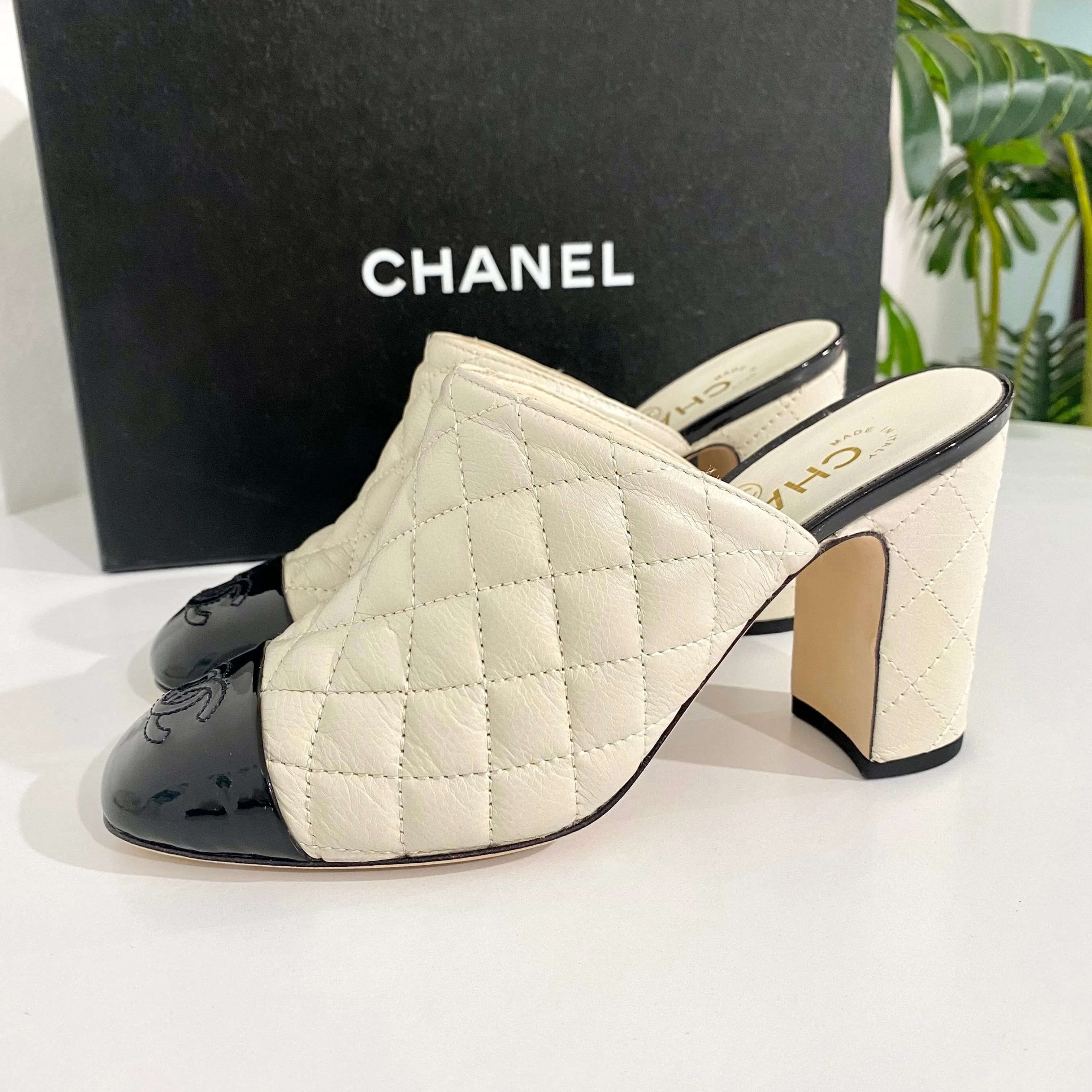 Chanel Cream Cap Toe Mules