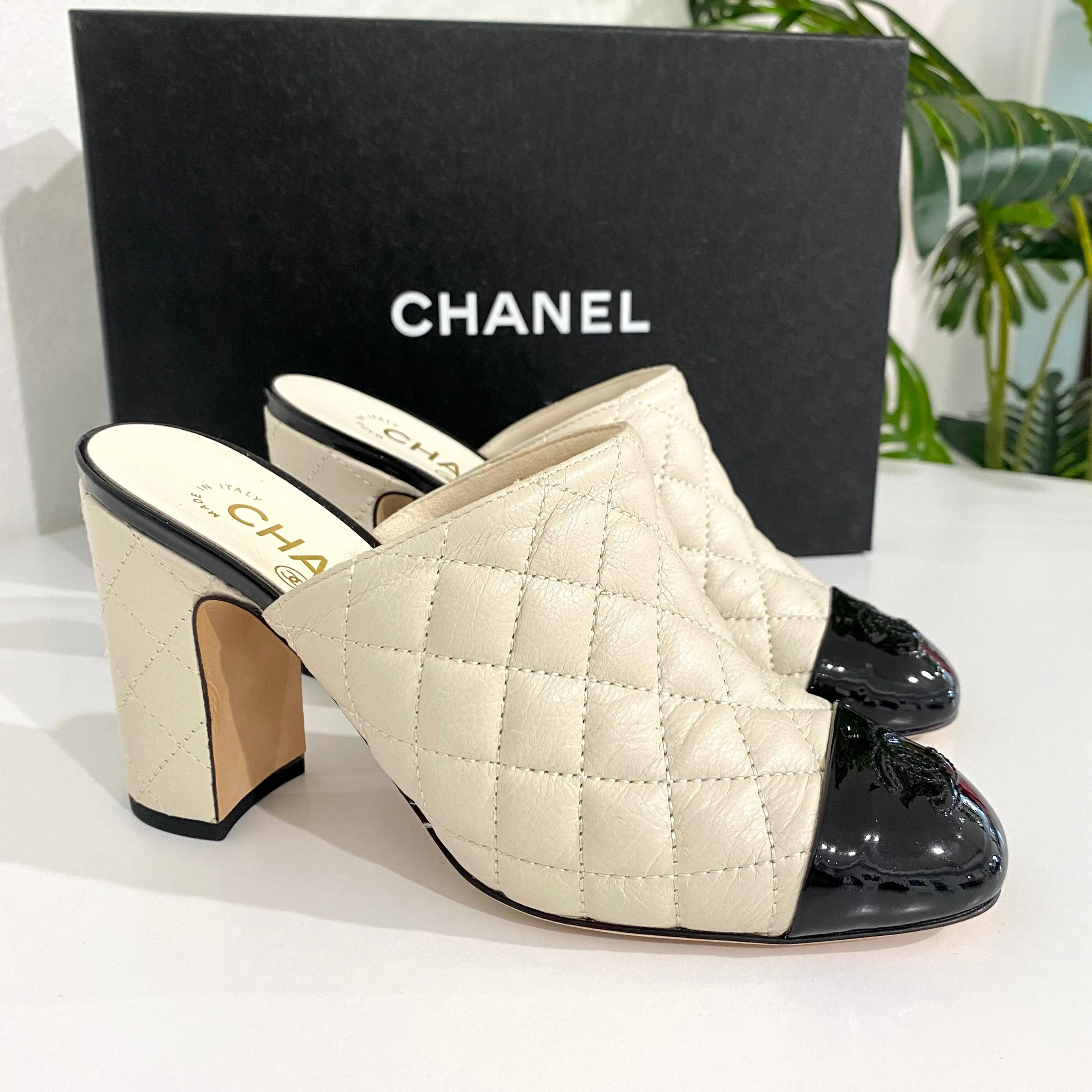 Chanel Cream Cap Toe Mules