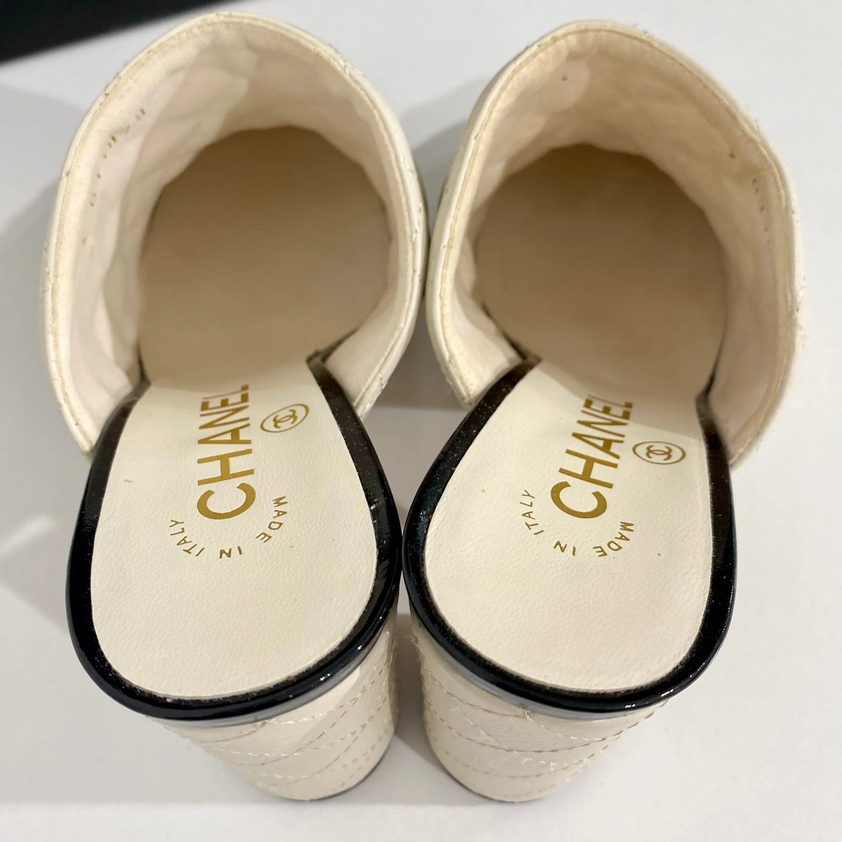 Chanel Cream Cap Toe Mules