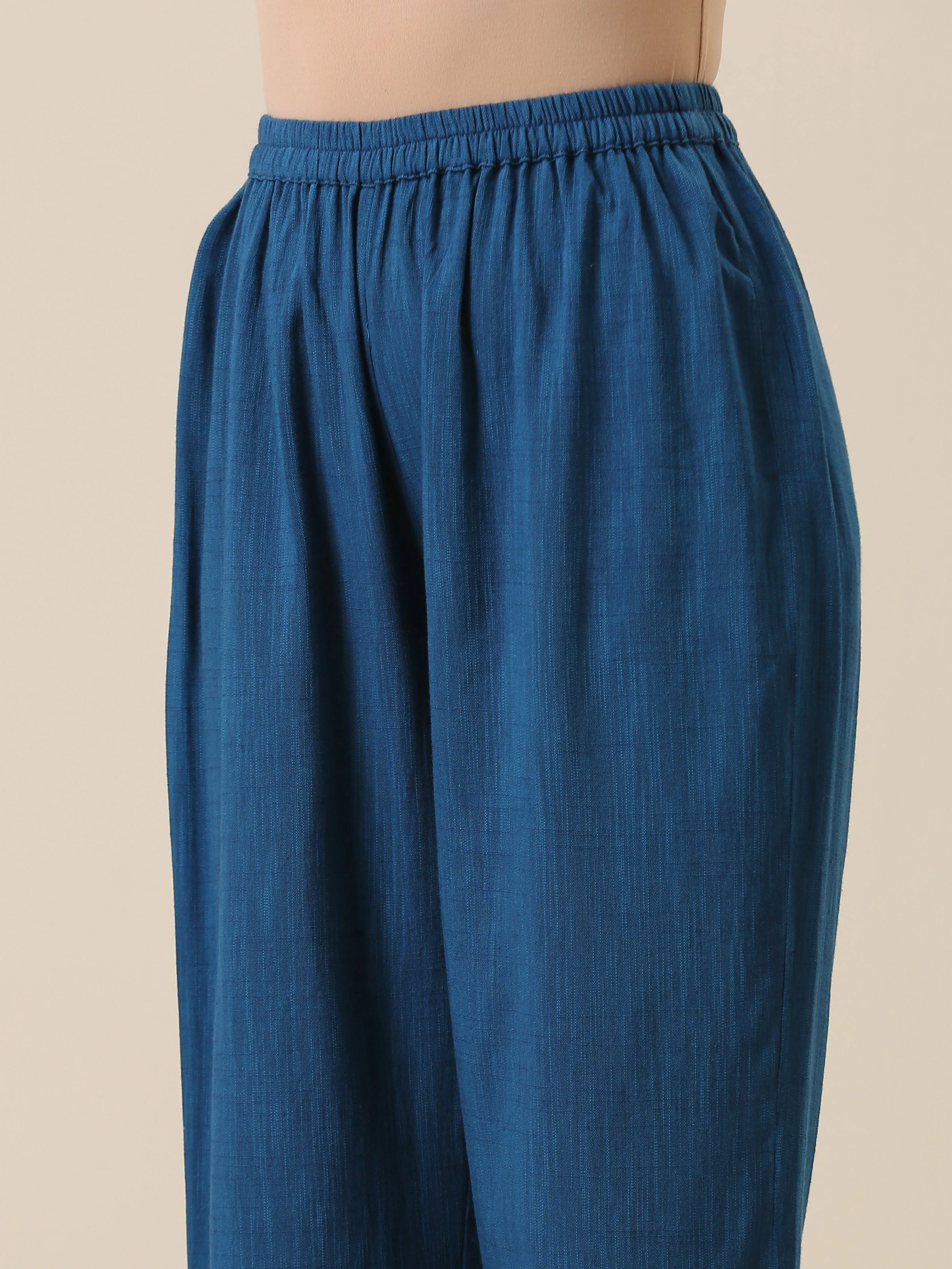 Classic Blue Slub Texture Collar Short Co-Ord Set