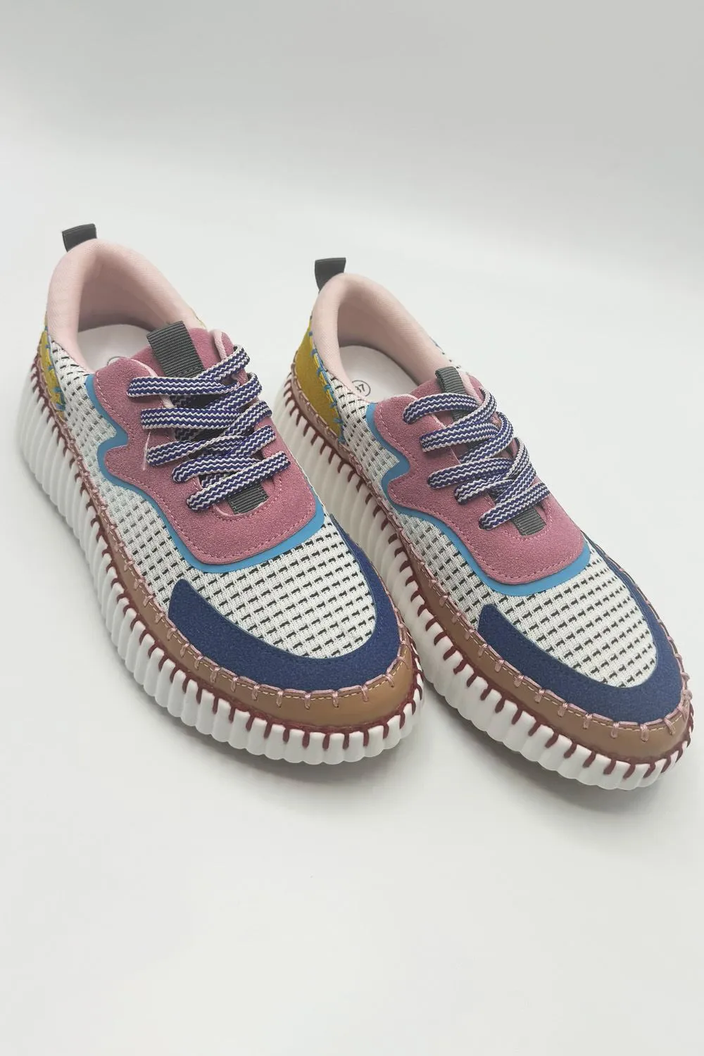 Claudette Patch Detail Lace Up Trainers in Pink