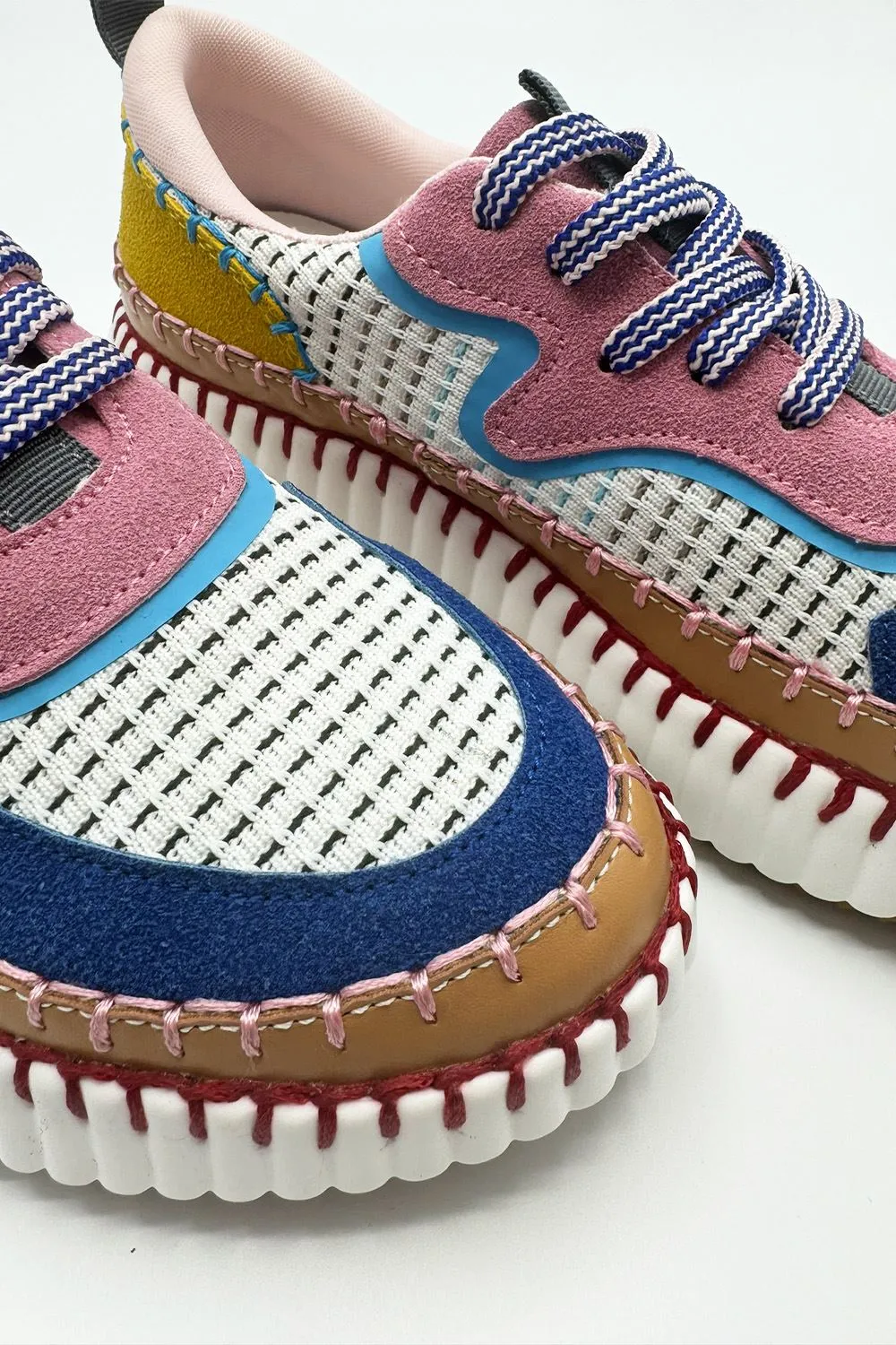 Claudette Patch Detail Lace Up Trainers in Pink