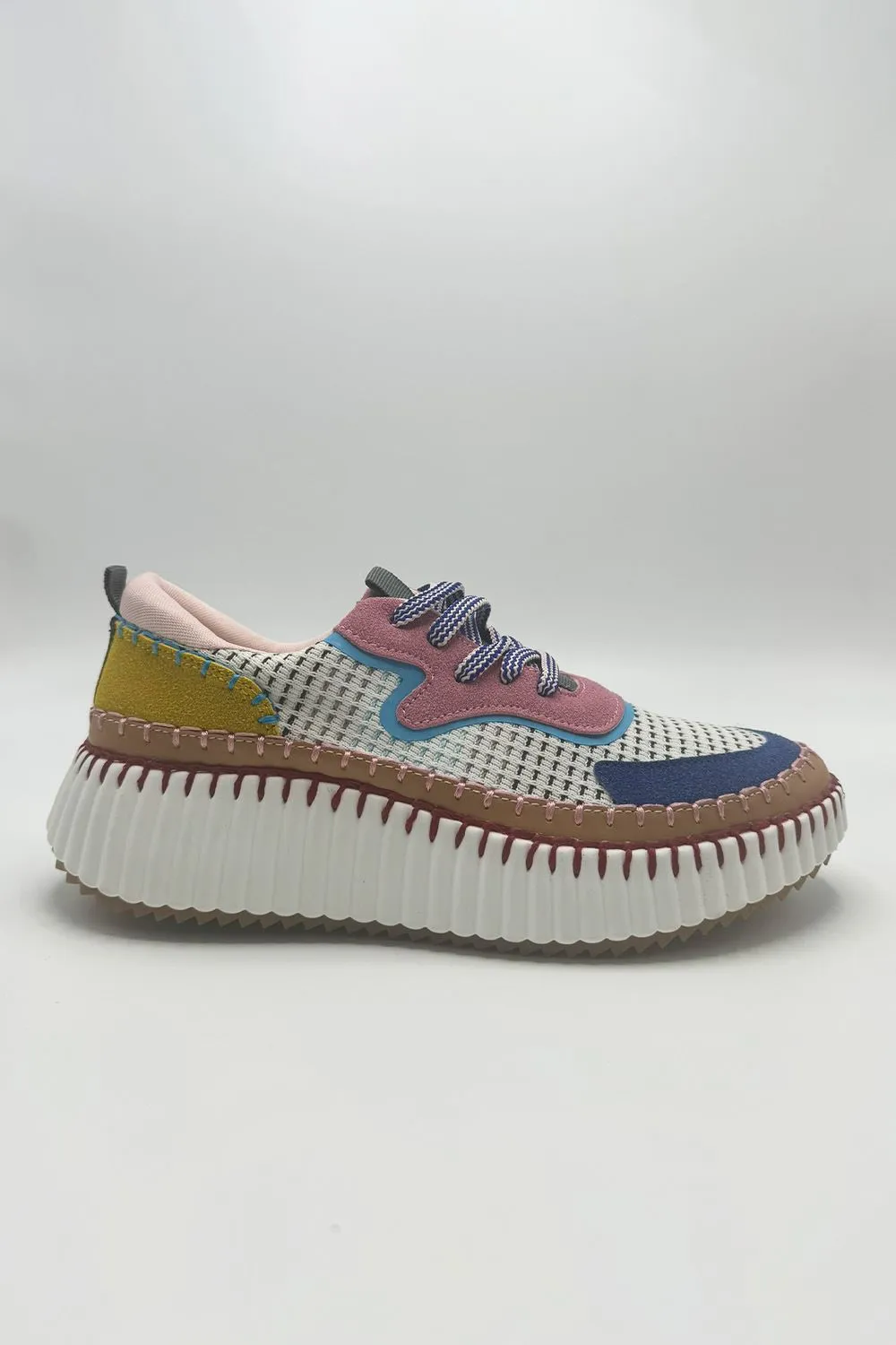Claudette Patch Detail Lace Up Trainers in Pink
