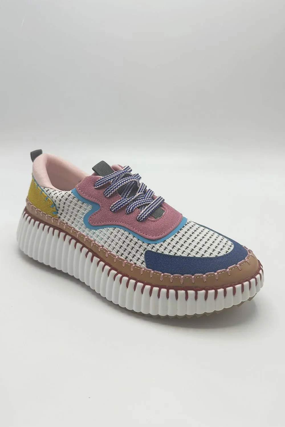 Claudette Patch Detail Lace Up Trainers in Pink