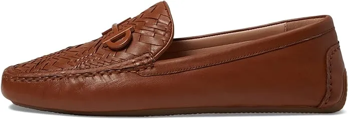 Cole Haan Tully Driver Pecan Woven Leather Slip On Squared Toe Classic Loafers