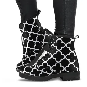 Combat Boots-Black and White Series 127, Vegan Leather