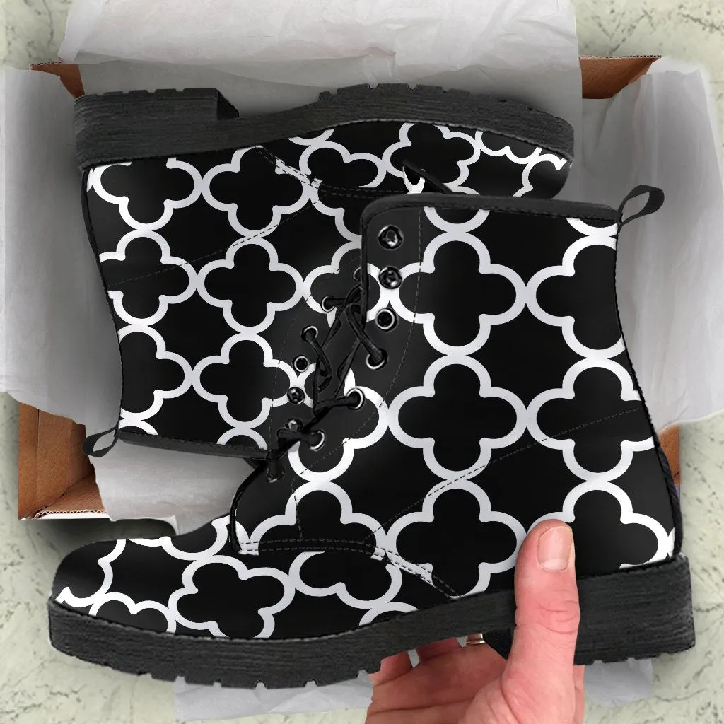 Combat Boots-Black and White Series 127, Vegan Leather