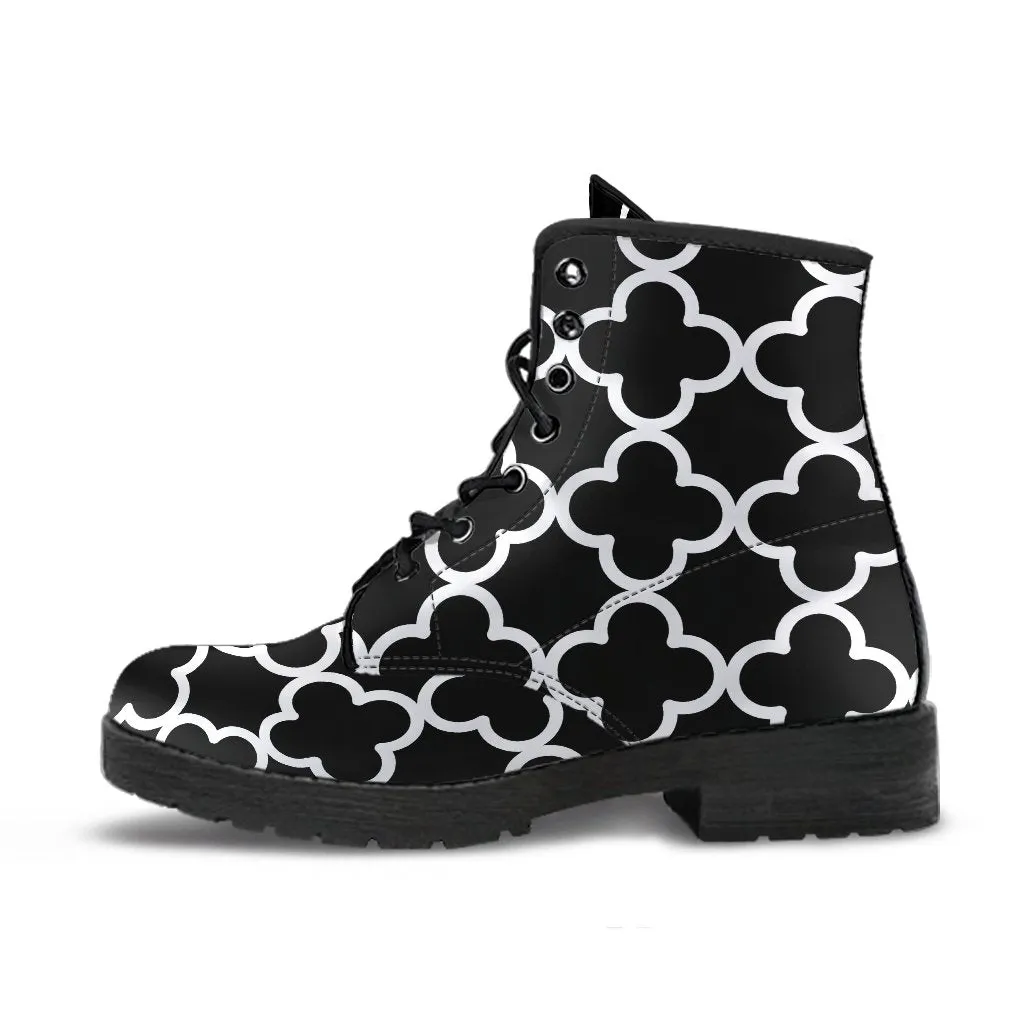Combat Boots-Black and White Series 127, Vegan Leather