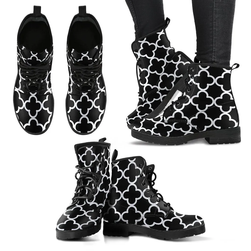 Combat Boots-Black and White Series 127, Vegan Leather