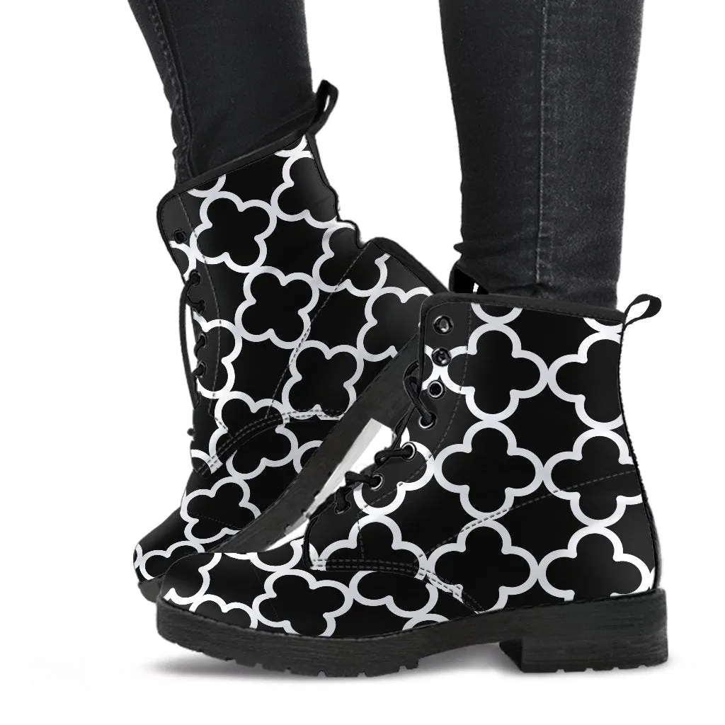 Combat Boots-Black and White Series 127, Vegan Leather