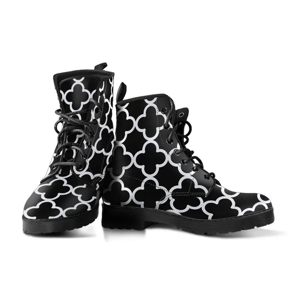 Combat Boots-Black and White Series 127, Vegan Leather