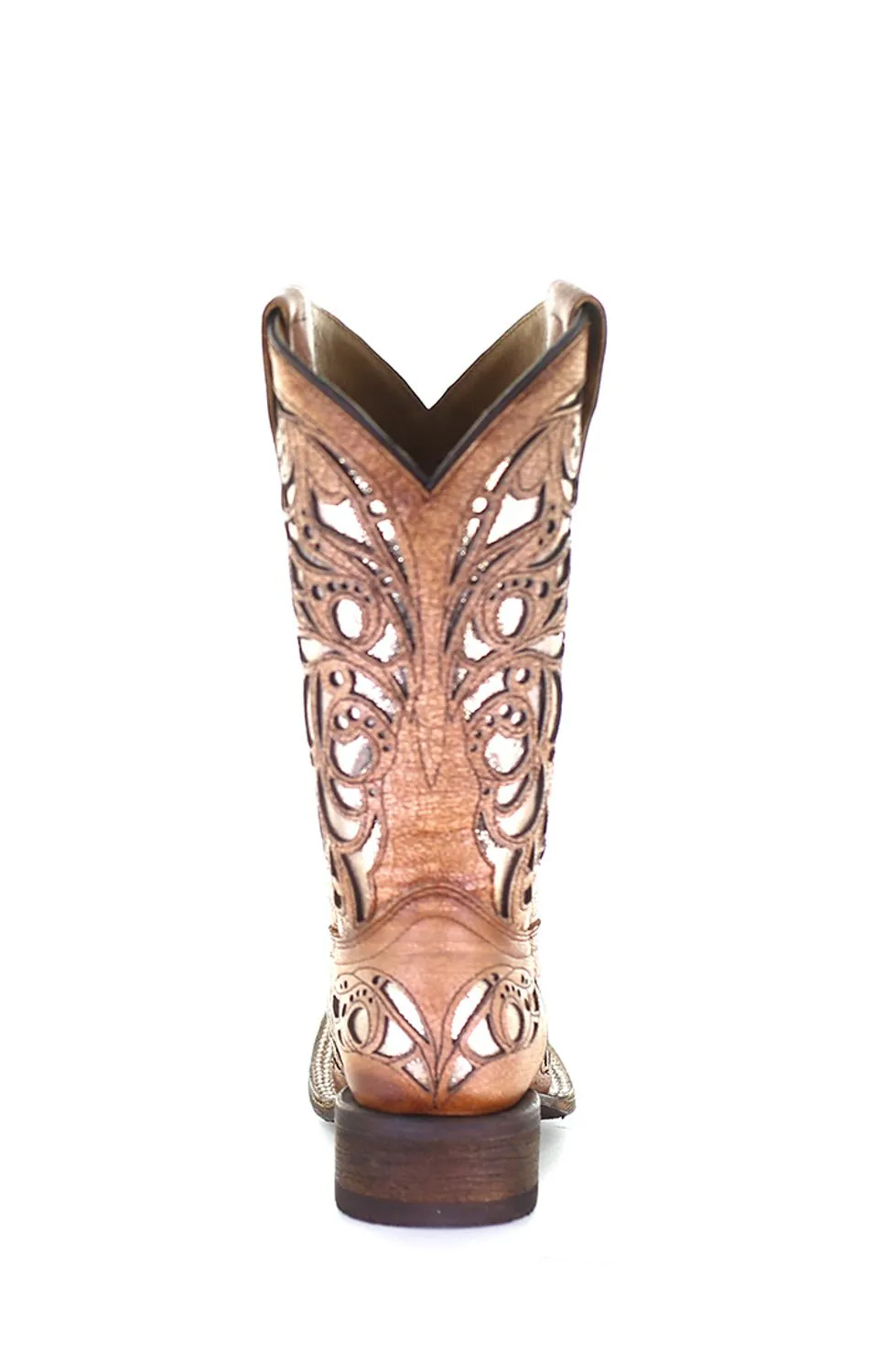 Corral Youth Girls T0104 Beige Leather 11in Butterfly Inlay Cowboy Boots