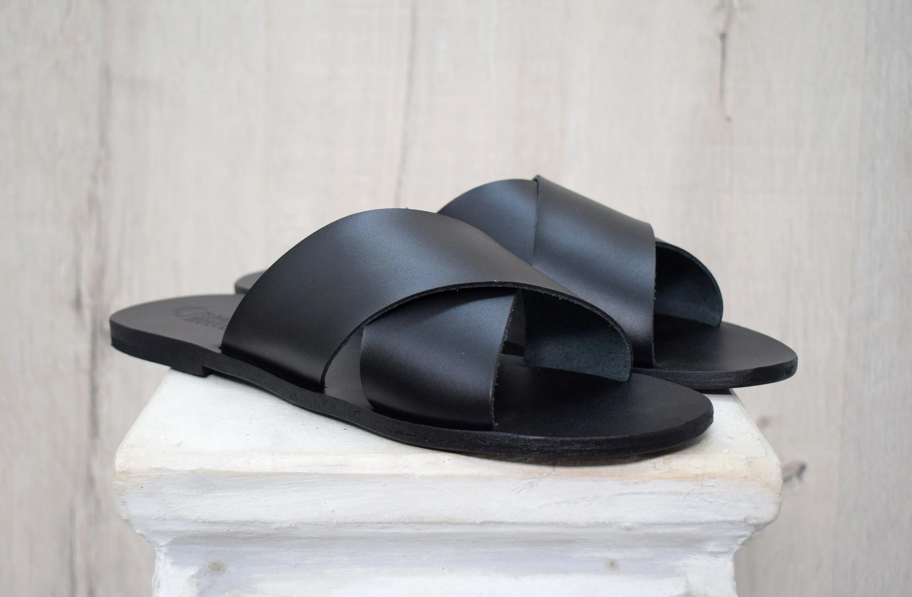 Criss Cross Greek Leather sandals - slipers Men, slide tan/natural, black sandals, leather sole - insole