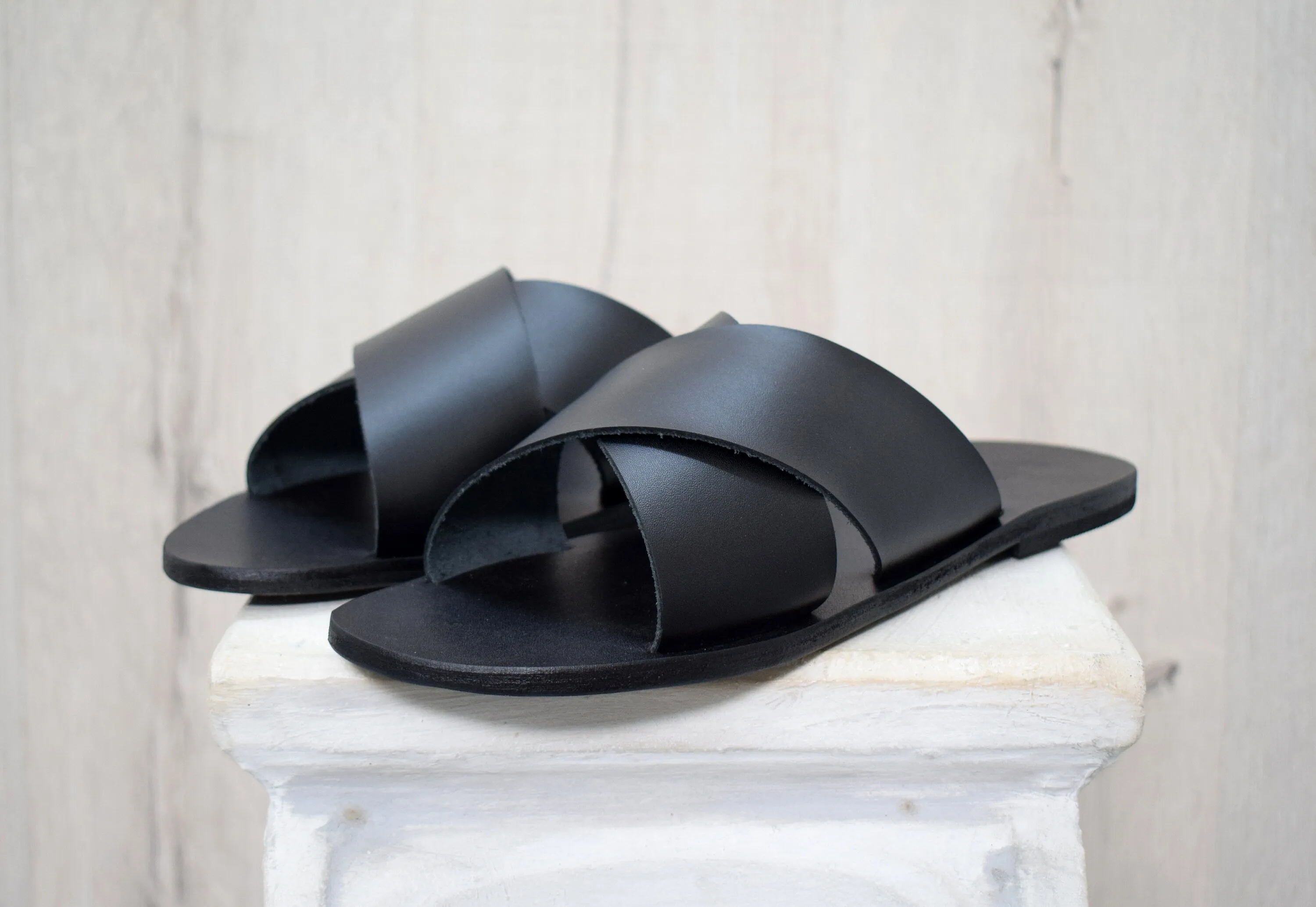 Criss Cross Greek Leather sandals - slipers Men, slide tan/natural, black sandals, leather sole - insole
