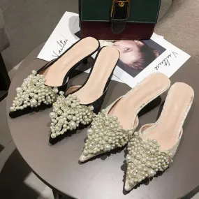 Crystal Pearl Slip On Mules