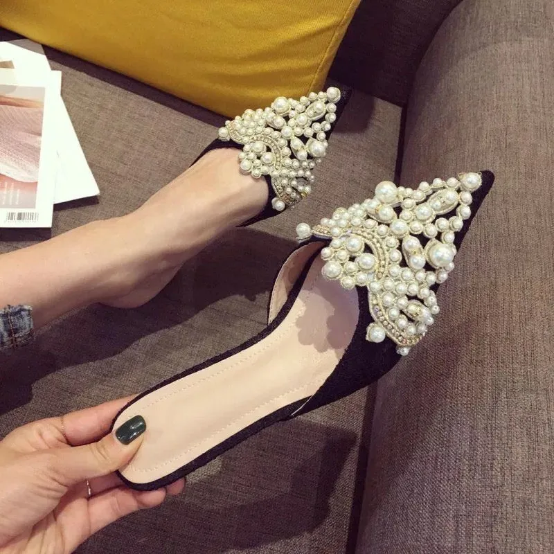 Crystal Pearl Slip On Mules