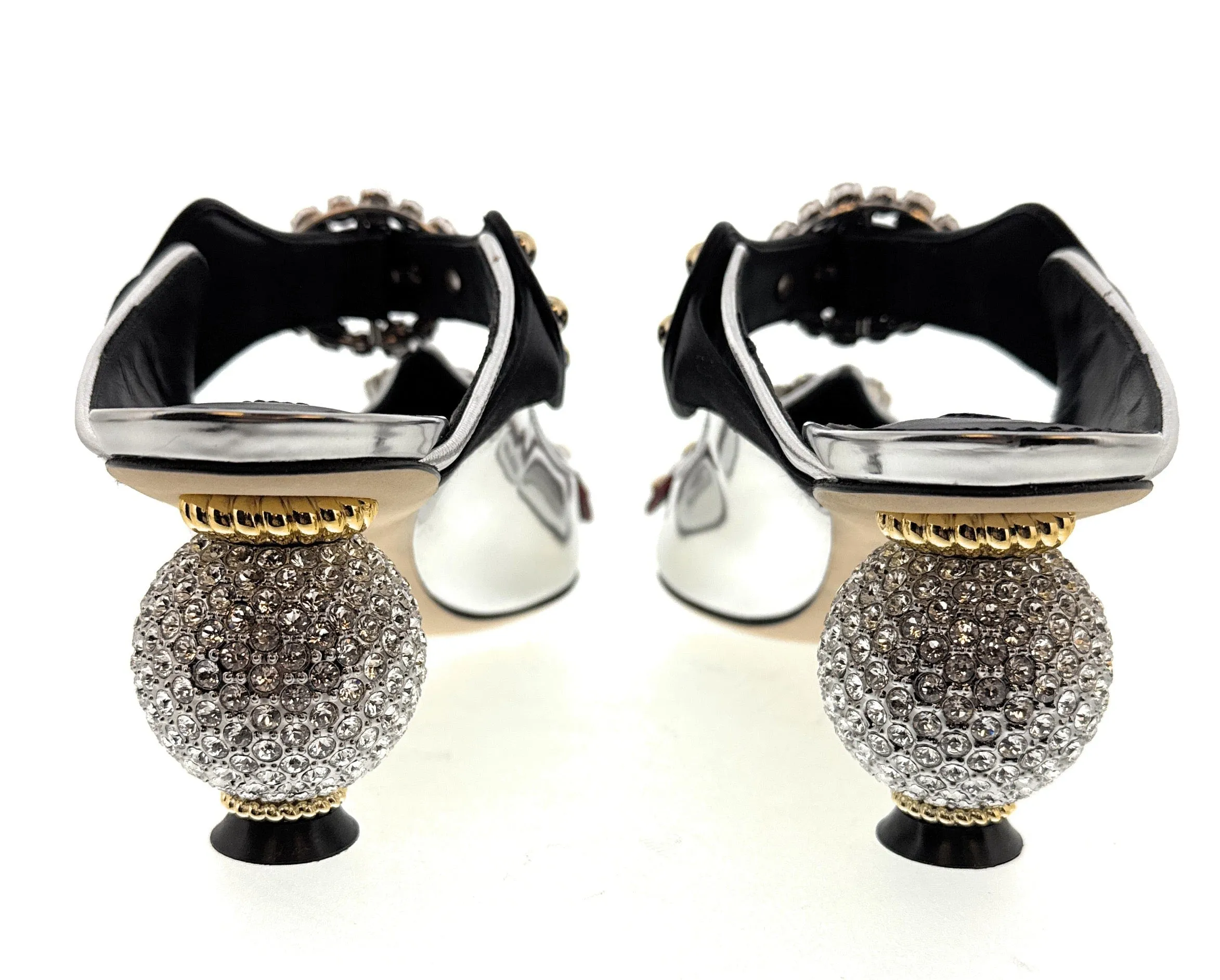 Dolce & Gabbana Silver/Cherry Silver Embellished Kitten Mules-EU37