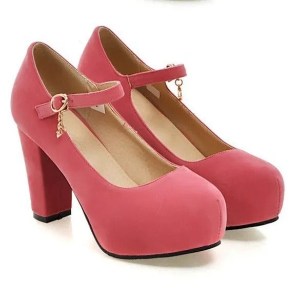 Faux suede ankle strap chunky high heel pumps wedding dress heels