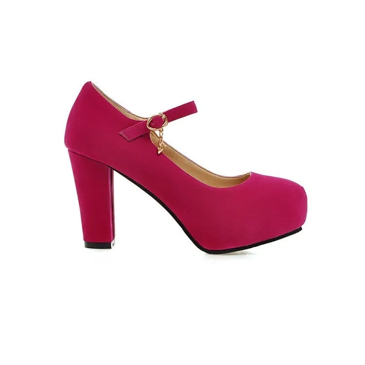 Faux suede ankle strap chunky high heel pumps wedding dress heels