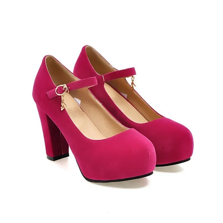 Faux suede ankle strap chunky high heel pumps wedding dress heels