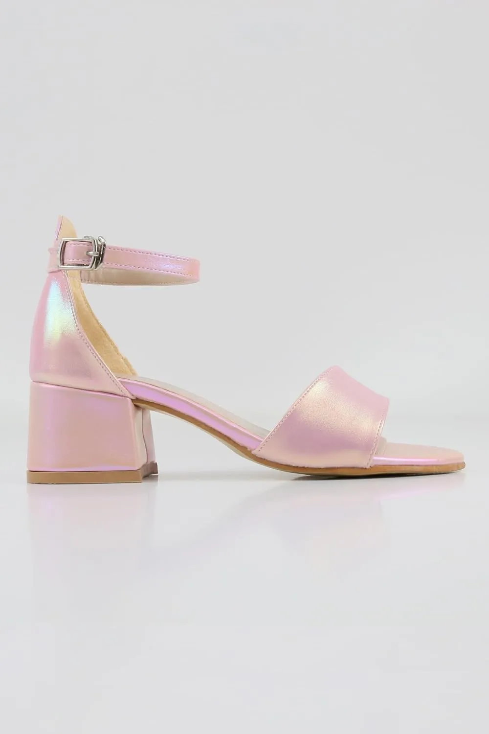 Girls' Iridescent Block-Heel Sandals with Adjustable Ankle Strap  Stylish & Comfortable Kids Dress Shoes