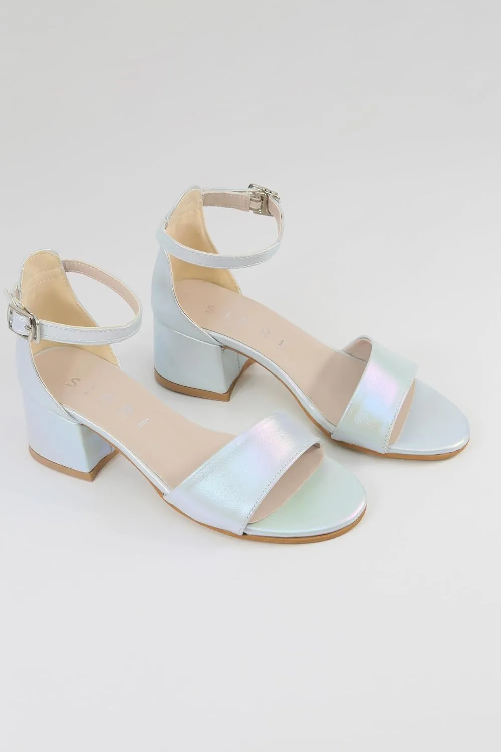 Girls' Iridescent Block-Heel Sandals with Adjustable Ankle Strap  Stylish & Comfortable Kids Dress Shoes