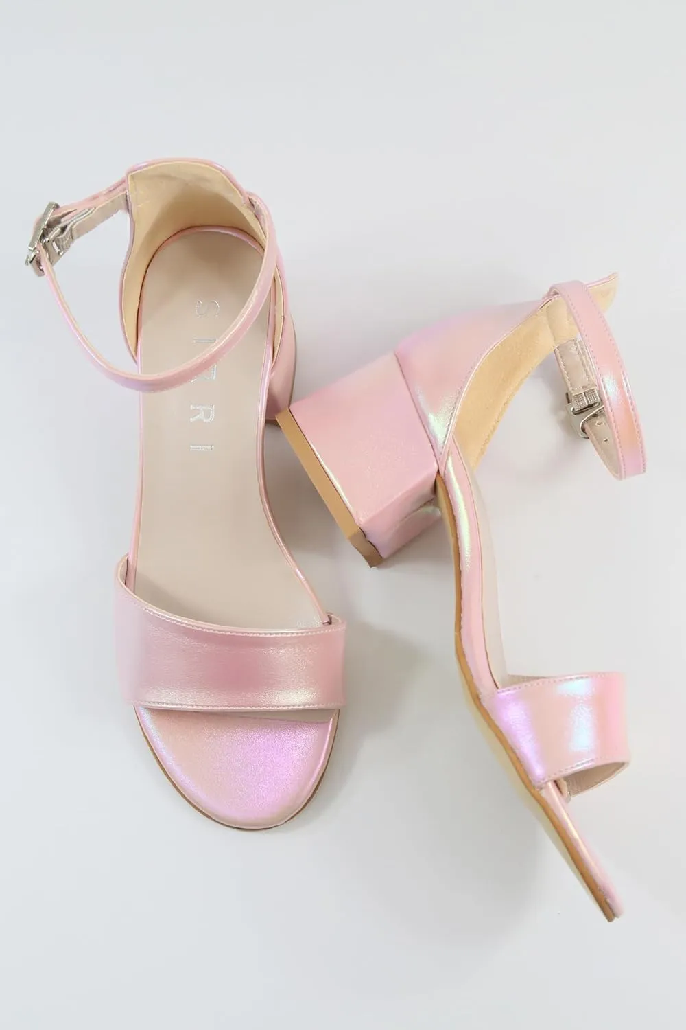Girls' Iridescent Block-Heel Sandals with Adjustable Ankle Strap  Stylish & Comfortable Kids Dress Shoes