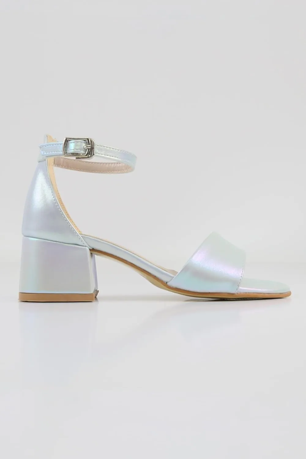 Girls' Iridescent Block-Heel Sandals with Adjustable Ankle Strap  Stylish & Comfortable Kids Dress Shoes