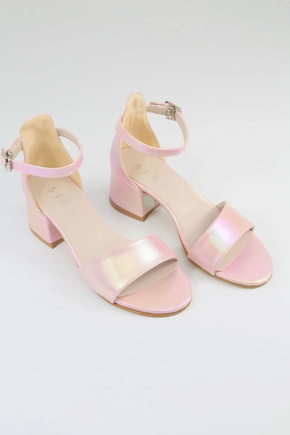 Girls' Iridescent Block-Heel Sandals with Adjustable Ankle Strap  Stylish & Comfortable Kids Dress Shoes