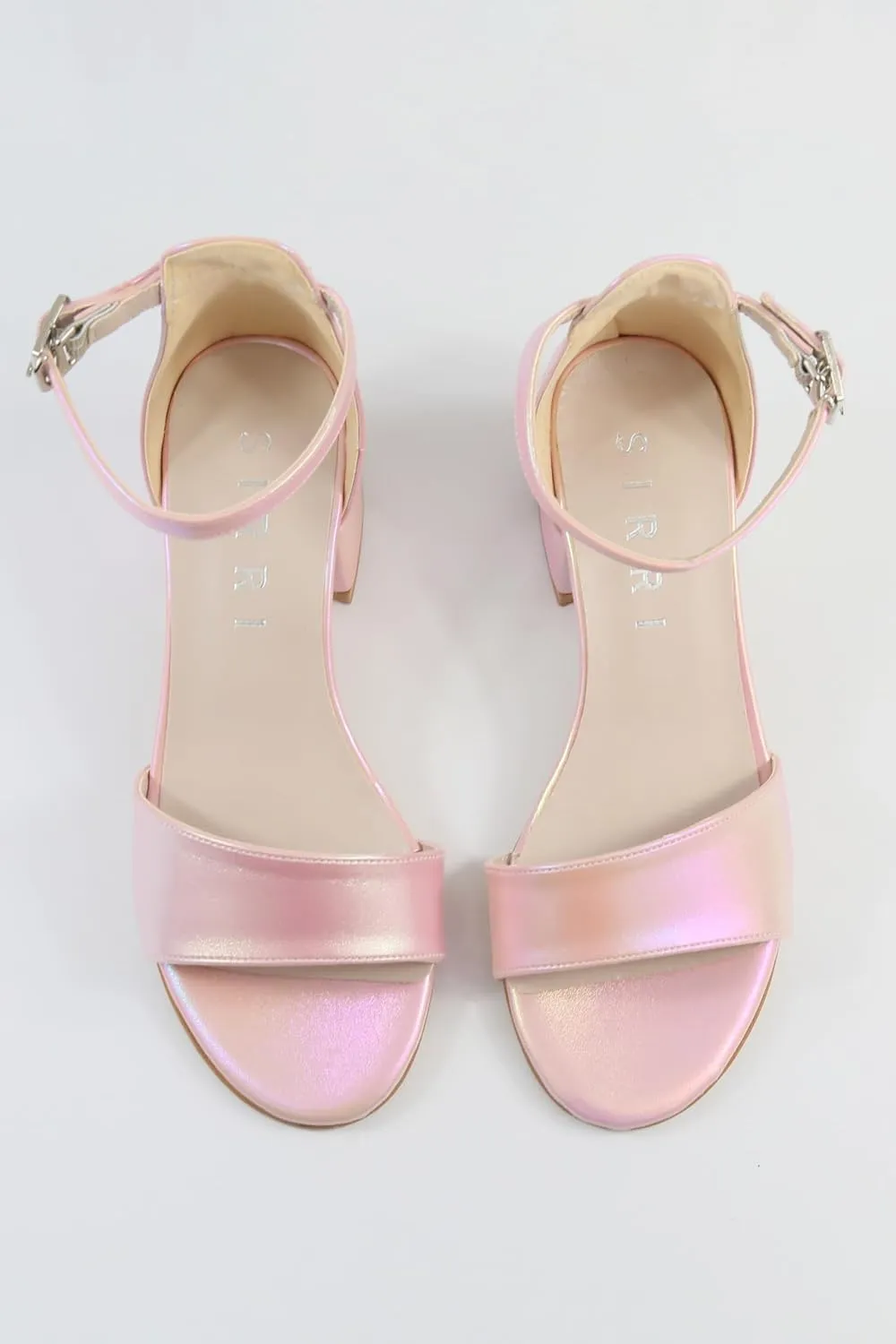 Girls' Iridescent Block-Heel Sandals with Adjustable Ankle Strap  Stylish & Comfortable Kids Dress Shoes