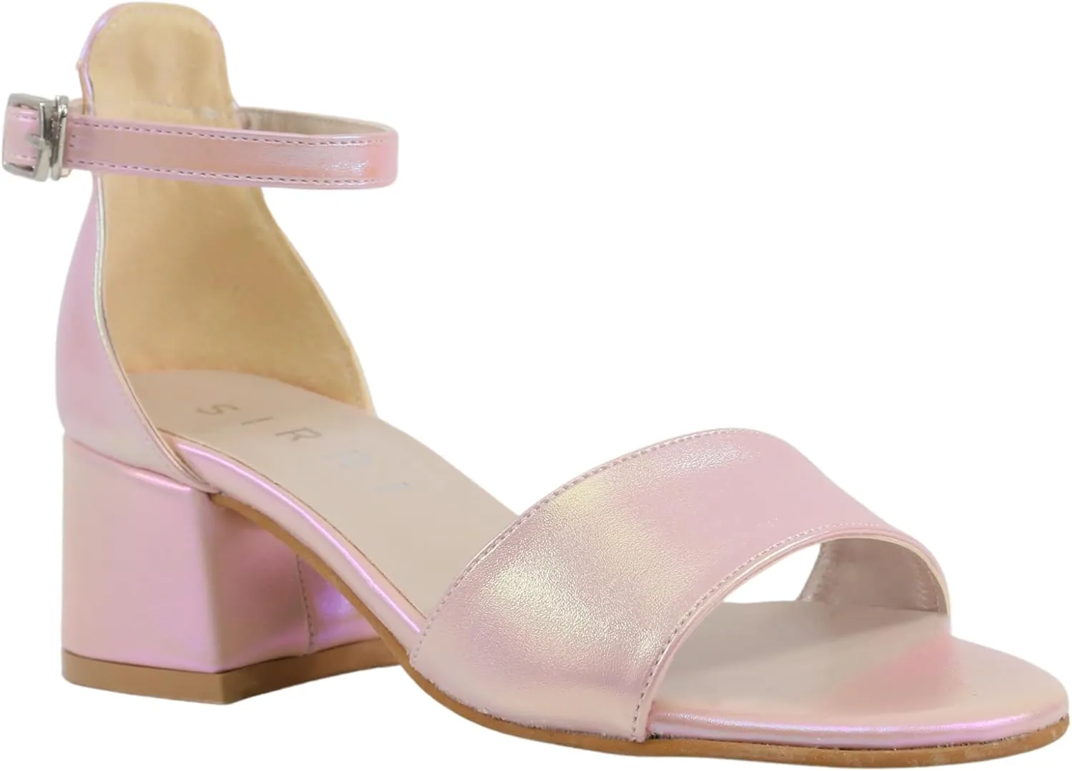 Girls' Iridescent Block-Heel Sandals with Adjustable Ankle Strap  Stylish & Comfortable Kids Dress Shoes