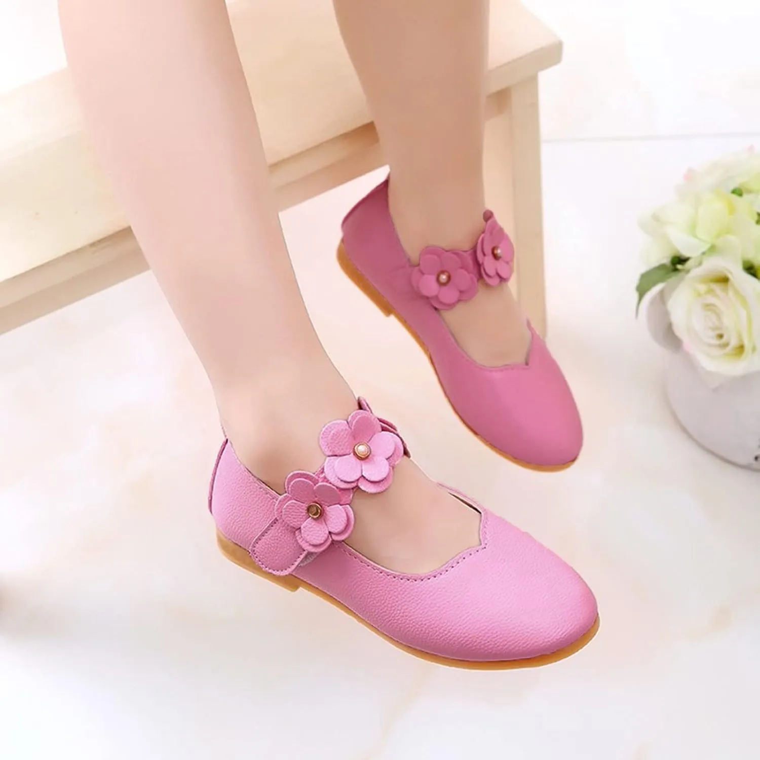 Girls Low Heel Princess Mary Jane Party Dress Shoes Children Kid Baby Girls Flower Single Soft Dance Shoes (Pink-03#, 11-11.5Years)