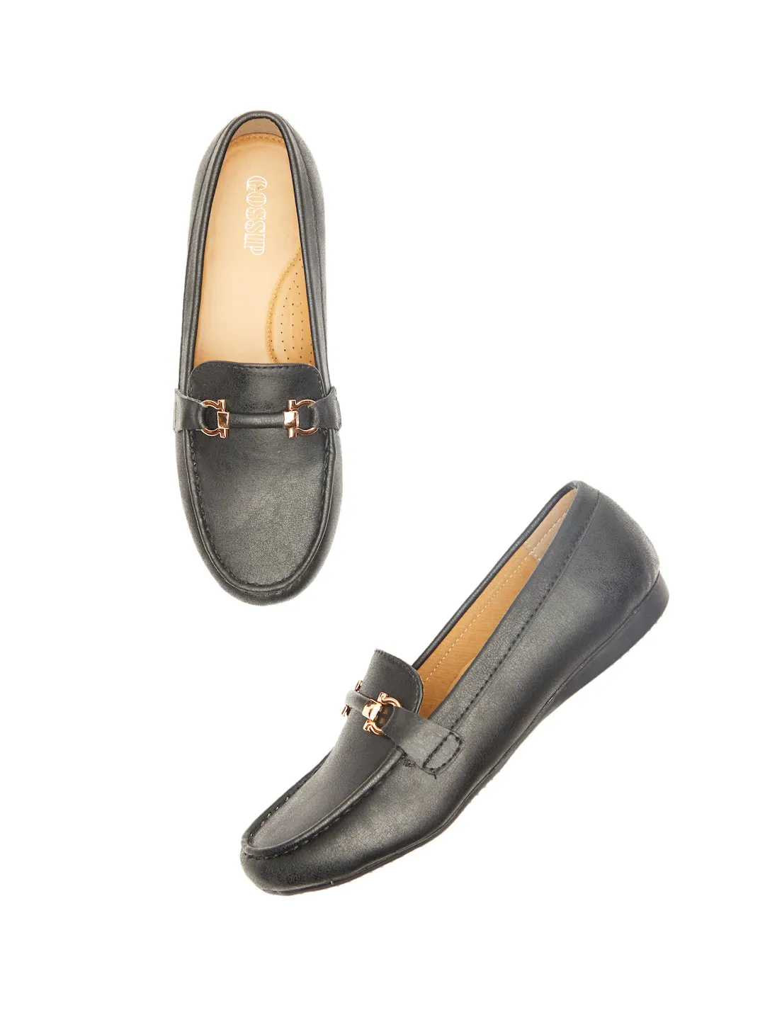 GOSSIP WOMENS BLACK MOCCASINS