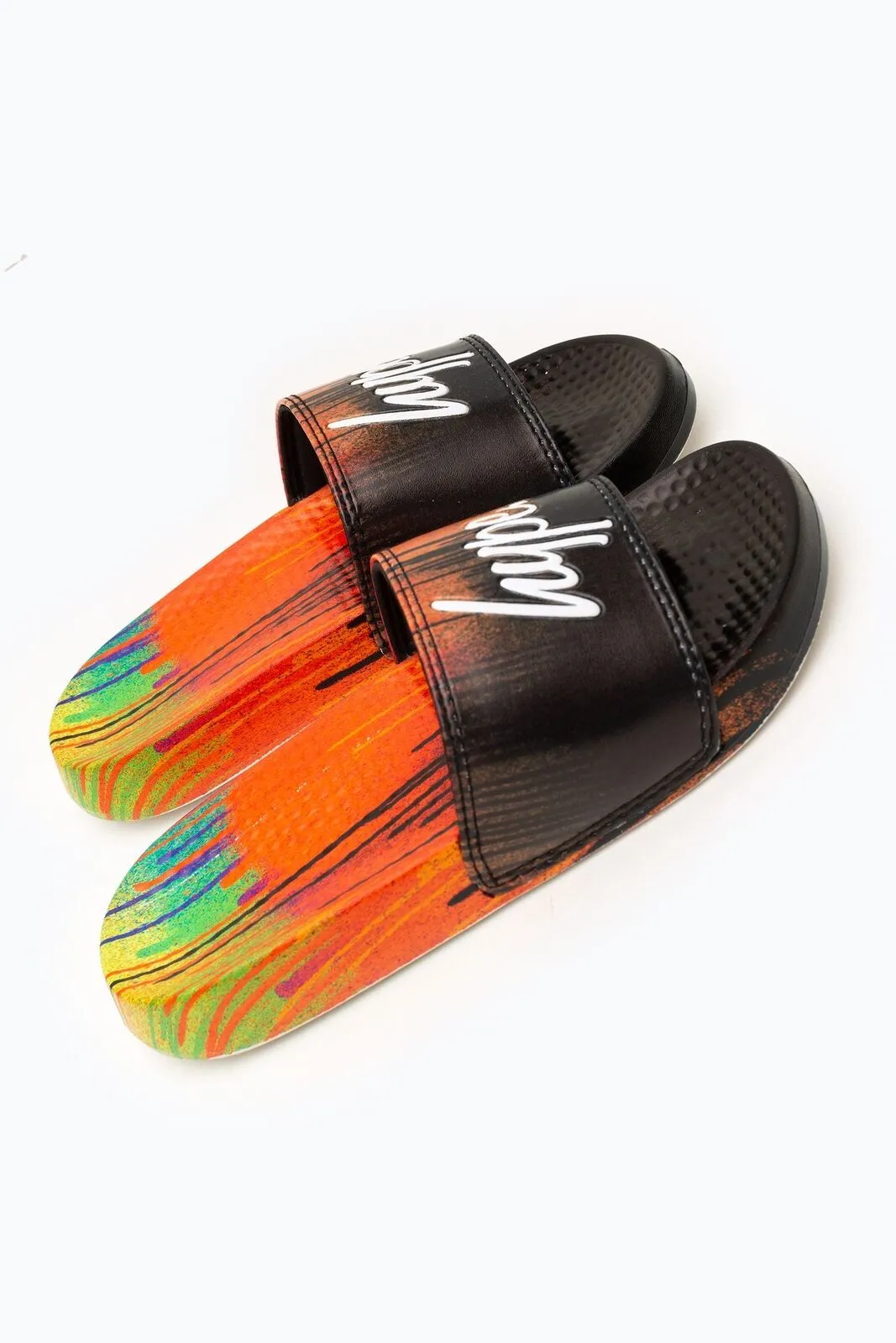 Hype Kids Unisex Red Multi Drip Script Sliders