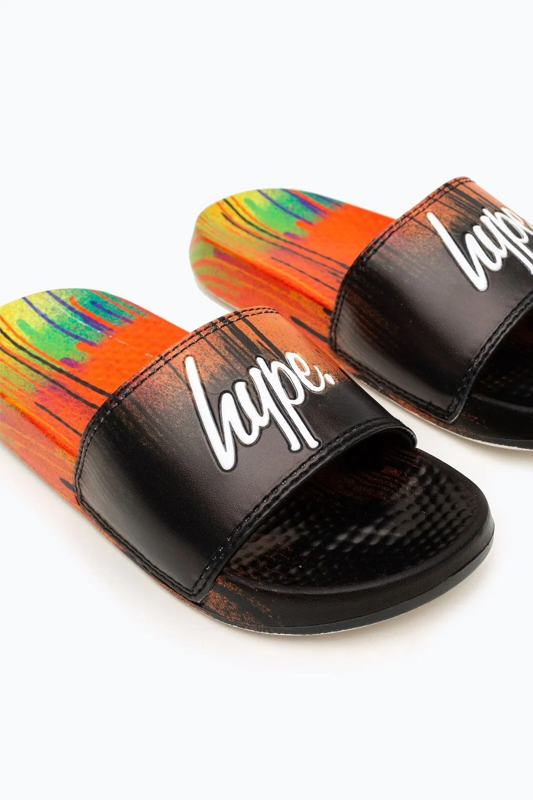 Hype Kids Unisex Red Multi Drip Script Sliders