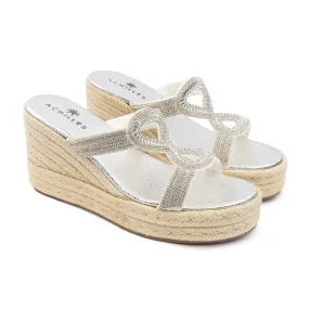 Knot Tie Wedge Sandals - Silver
