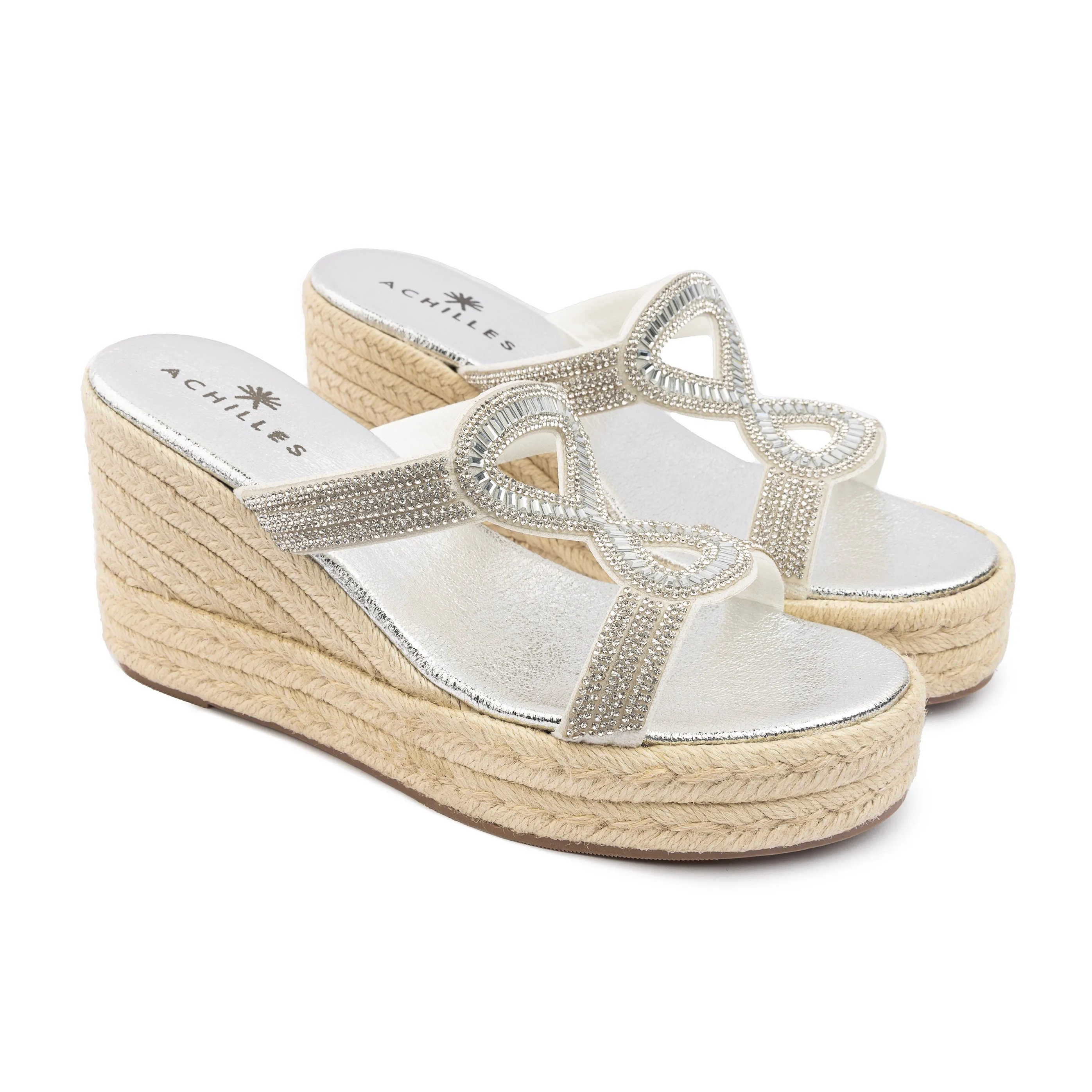 Knot Tie Wedge Sandals - Silver