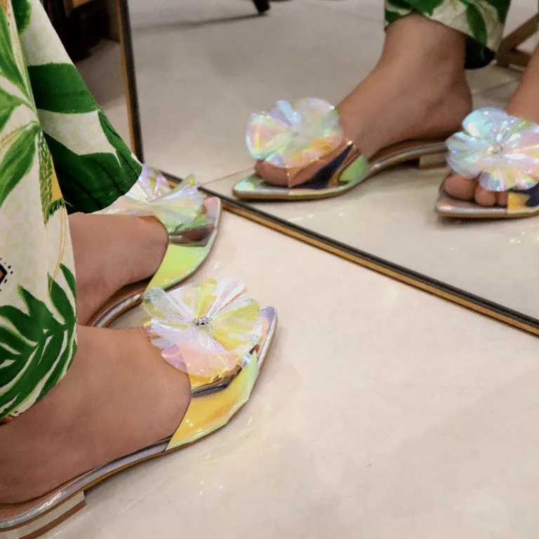 Low Heel Transparent Crystal Sandals, Elegant Floral Style Shoes, Lady Party Club Dress Casual Shoes Slippers #A70-1 #22