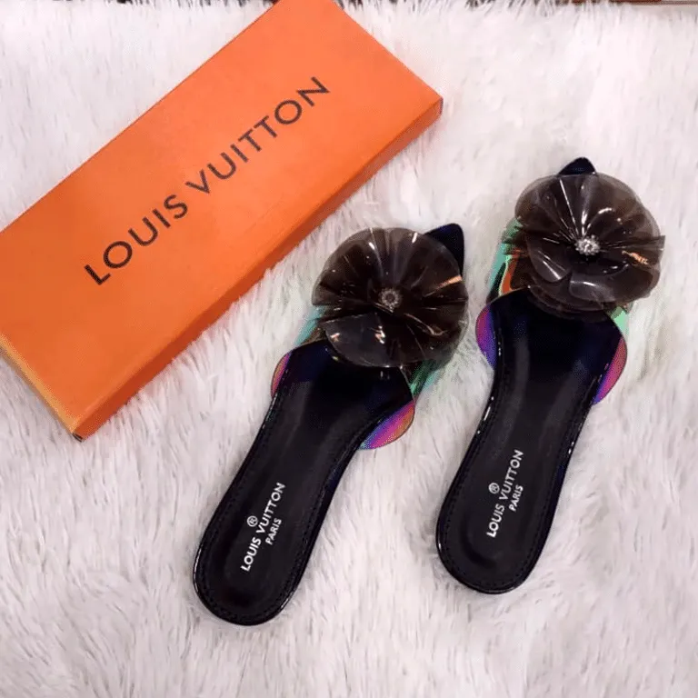 Low Heel Transparent Crystal Sandals, Elegant Floral Style Shoes, Lady Party Club Dress Casual Shoes Slippers #A70-1 #22