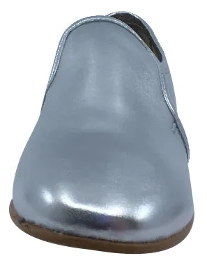 Luccini Slip-On Smoking Loafer, Plata Silver