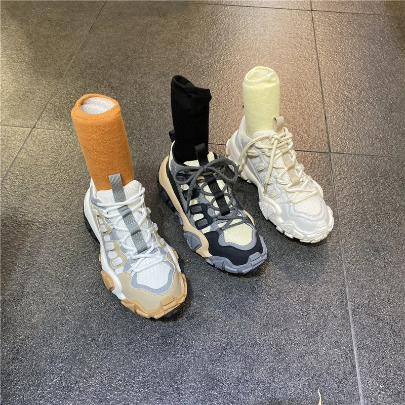 LUXE SEVEN DESIGN SOCK TRAINERS WITH CONTRAST SOCK CUFFS