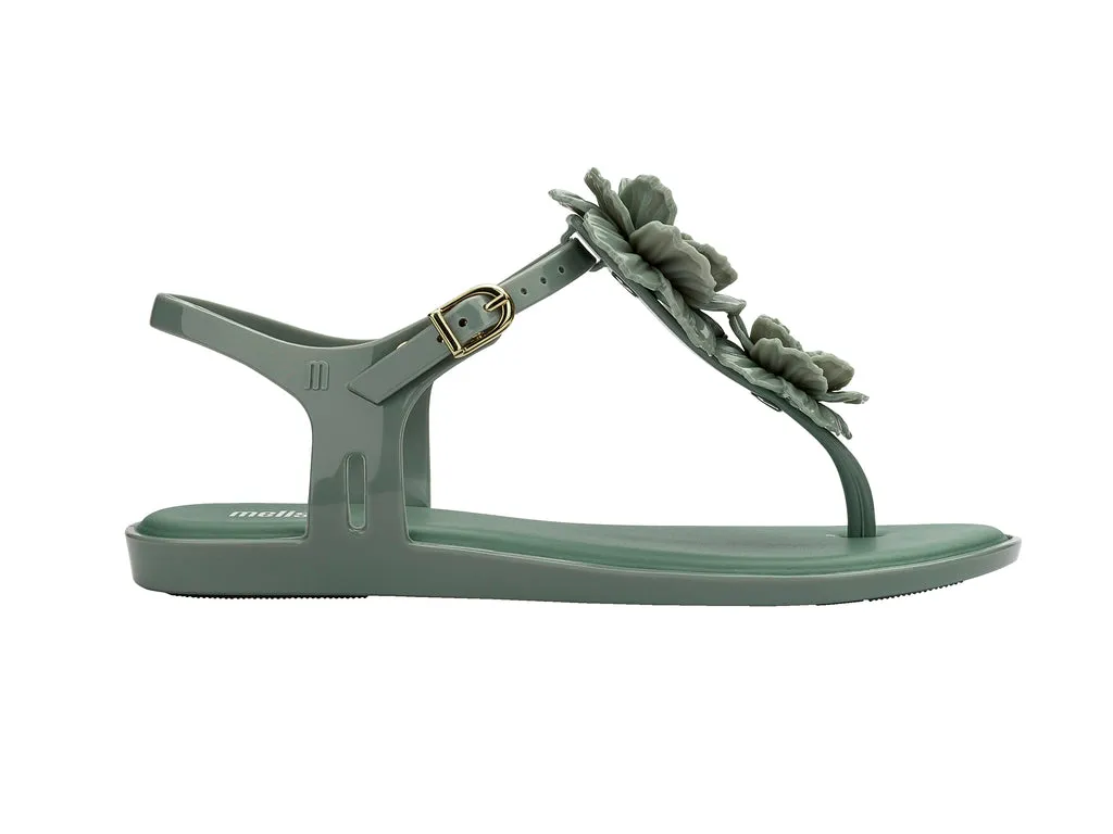 Melissa Solar Springtime AD Flower Design Flat Flipflops Green Sandal
